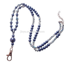 Cordón de cuentas Sundysh, collar cristalino del cordón del llavero de la perla azul para el sostenedor de la tarjeta de identificación de la insignia